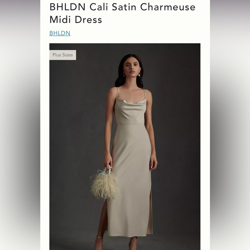 BHLDN Cali Satin Charmeuse Midi Dress in color Champagne